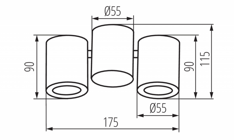 Aufbaustrahler Deckenspot Deckenleuchte schwenkbar 2-flammig schwarz GU10 230V Zeichnung