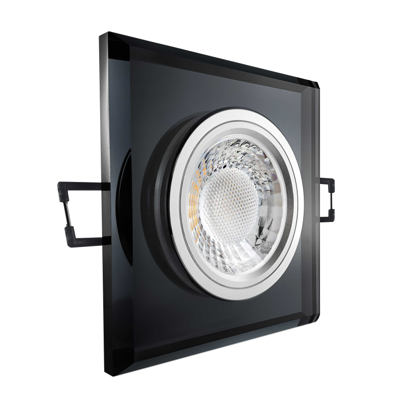 LED Einbaustrahler schwarz spiegelnd | Quadratischer Einbauspot Echtglas | Lochmaß Ø 68mm - 80mm | Einbautiefe 64mm | Anschlussfertig mit GU10 230V Fassung 