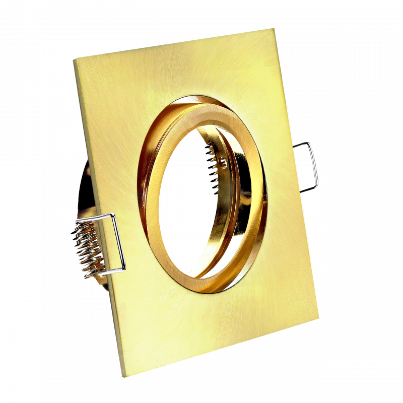 LED Einbaustrahler Gold-Messing gebürstet | Quadratischer Einbauspot | 30° schwenkbar | Lochmaß Ø 68mm - 80mm | Einbautiefe 64mm | Anschlussfertig mit GU10 230V Fassung 