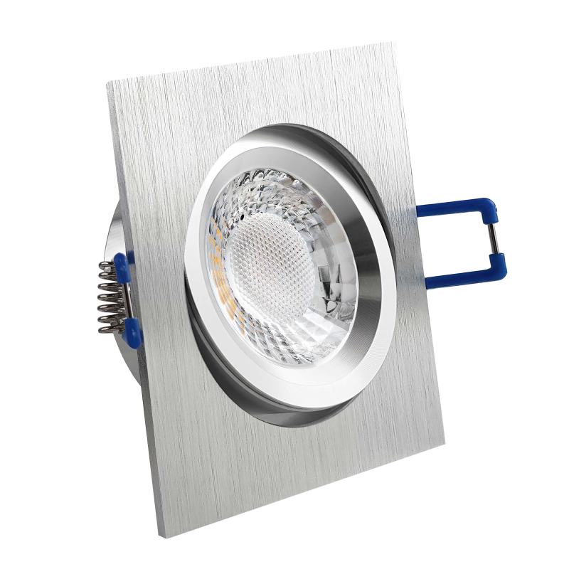 LED Einbaustrahler Aluminium geschliffen | Quadratischer Einbauspot | 30° schwenkbar | Lochmaß Ø 68mm - 75mm | Einbautiefe 64mm | Anschlussfertig mit GU10 230V Fassung 