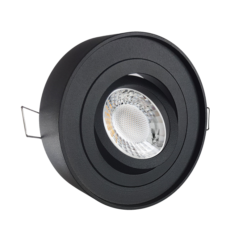 LED Aufbau Einbaustrahler schwarz pulverbeschichtet | Runder Einbauspot | 360° schwenkbar | Lochmaß Ø 85mm - 90mm | geringe Einbautiefe 38mm | GU10 230V 