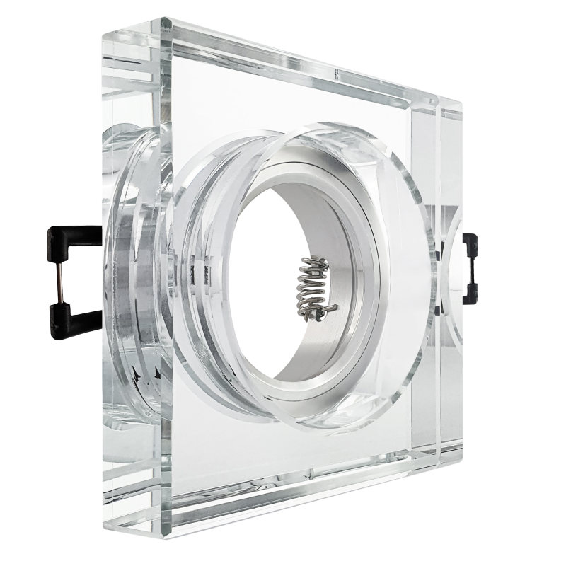 LED Aufbau Einbaustrahler spiegelnd | Quadratischer Einbauspot Echtglas | Lochmaß Ø 68mm - 80mm | Einbautiefe 64mm | GU10 230V 