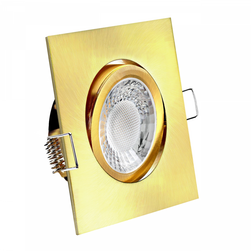 LED Einbaustrahler Gold-Messing gebürstet | Quadratischer Einbauspot | 30° schwenkbar | Lochmaß Ø 68mm - 80mm | geringe Einbautiefe 25mm | Anschlussfertig 