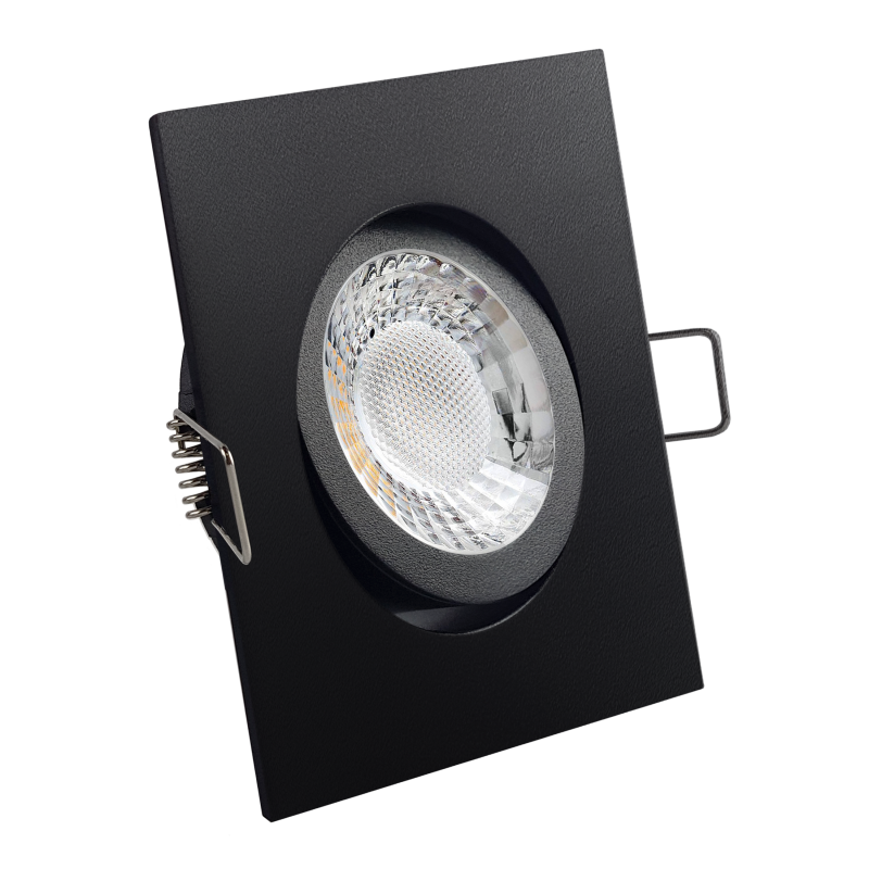 LED Einbaustrahler schwarz pulverbeschichtet | Quadratischer Einbauspot | 30° schwenkbar | Lochmaß Ø 68mm - 80mm | geringe Einbautiefe 25mm | Anschlussfertig 