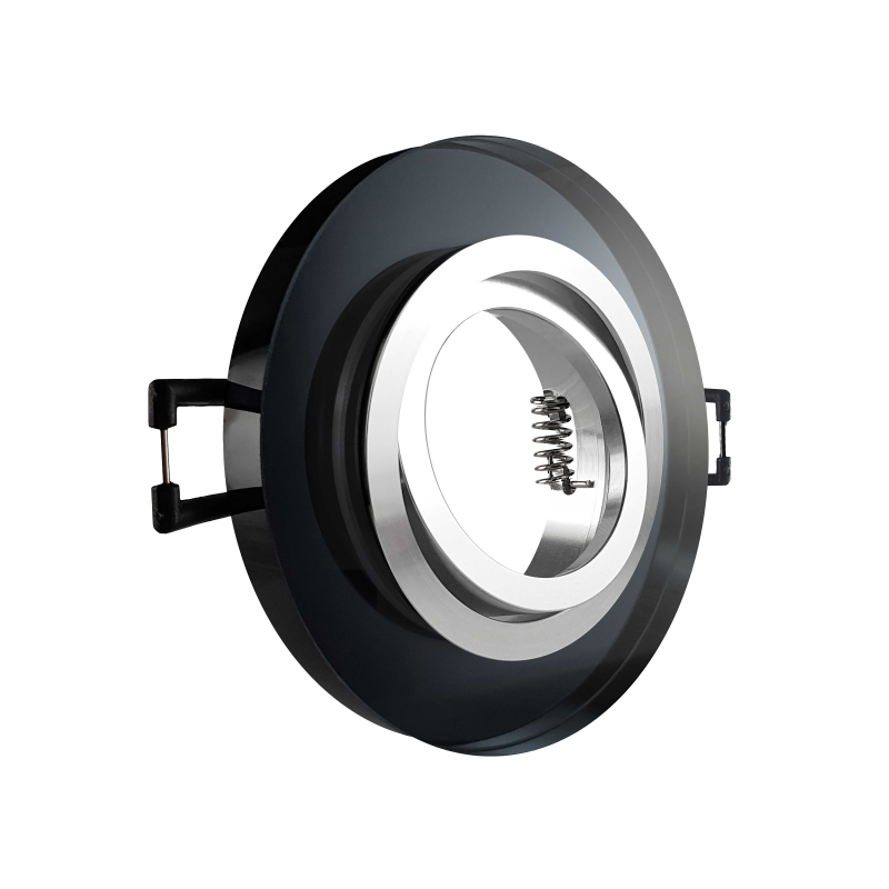 LED Einbaustrahler schwarz spiegelnd | Runder Einbauspot Echtglas | 360° schwenkbar | Lochmaß Ø 68mm - 75mm | geringe Einbautiefe 24mm | Anschlussfertig 