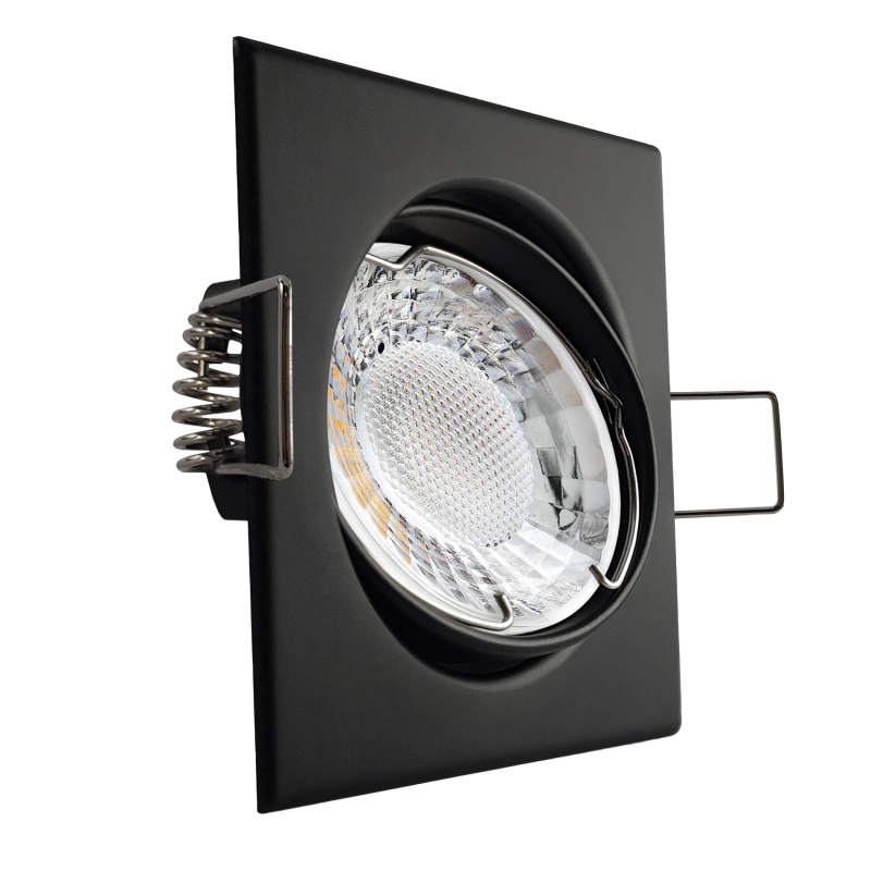 LED Einbaustrahler schwarz | Quadratischer Einbauspot | 30° schwenkbar | Lochmaß Ø 68mm - 78mm | geringe Einbautiefe 38mm | Anschlussfertig 