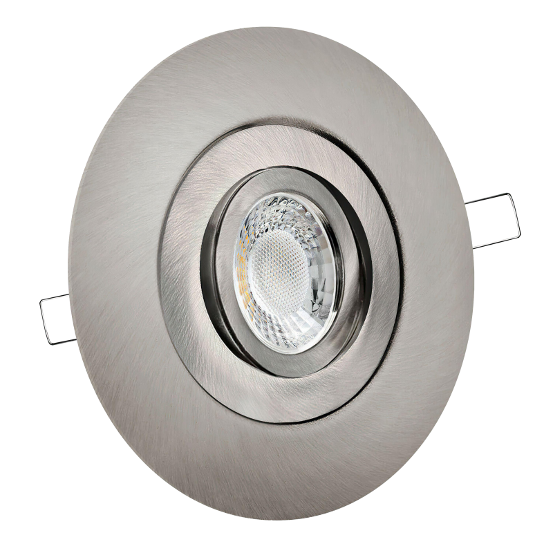 LED Einbaustrahler mit Ausgleichsblende für große Lochausschnitte Edelstahl gebürstet | Rund | schwenkbar | Lochmaß Ø 68mm - 135mm | Einbautiefe 64mm | GU10 230V 