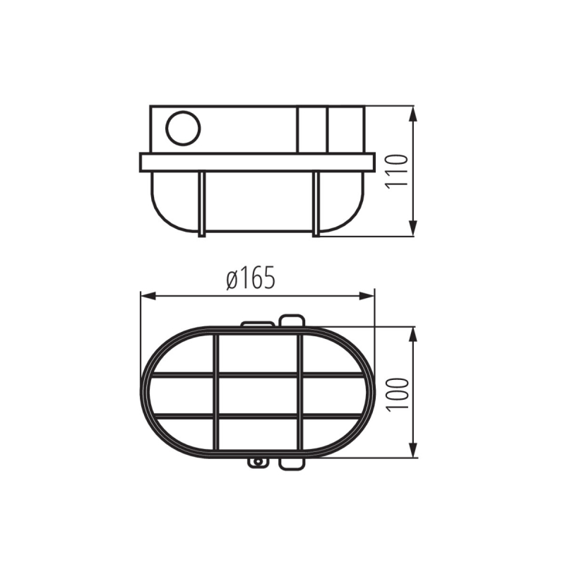 Kellerleuchte Ovalleuchte grau Wandleuchte Deckenleuchte IP44  E27 230V Zeichnung