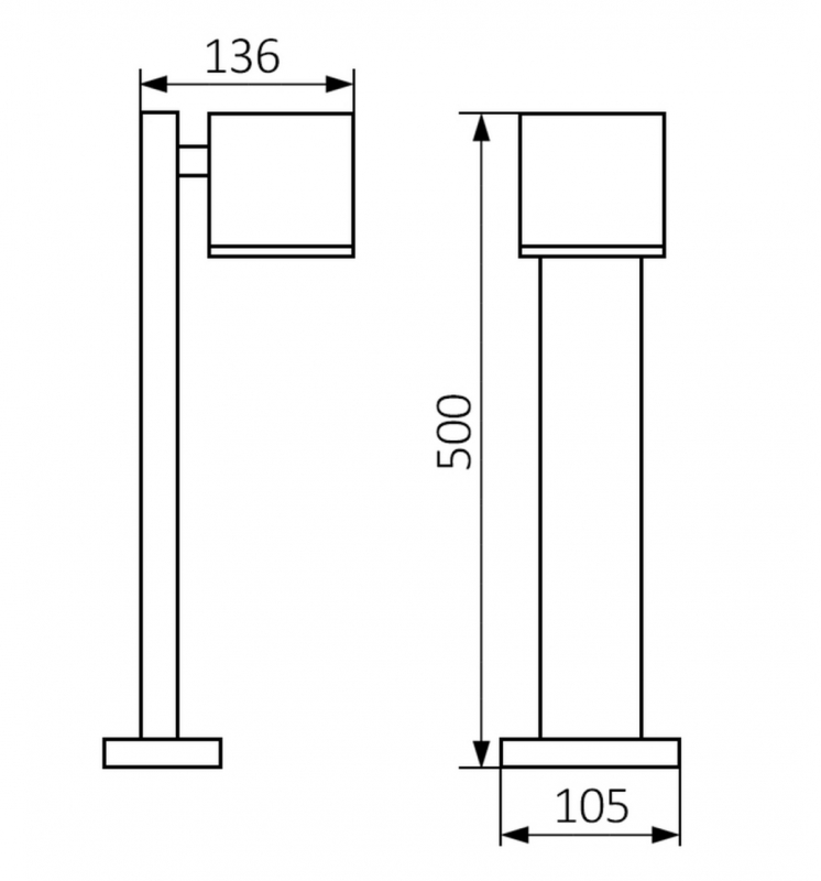 Wegeleuchte für den Außenbereich 50cm hoch Standleuchte Aluminium anthrazit IP44 GU10 230V Zeichnung