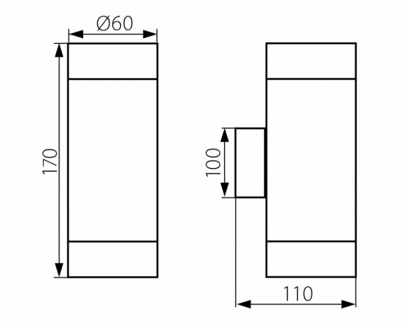 Wandleuchte für den Außenbereich Hauswandleuchte Edelstahl 2-flammig IP44 GU10 230V Zeichnung
