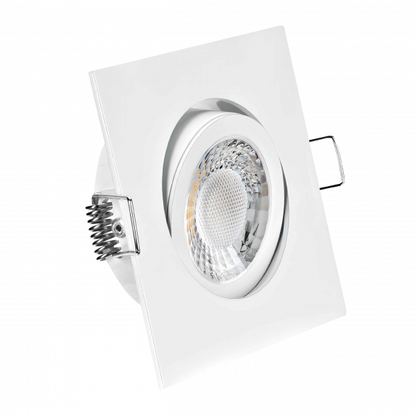 LED Einbaustrahler weiß | Quadratischer Einbauspot | 30° schwenkbar | Lochmaß Ø 68mm - 80mm | geringe Einbautiefe 25mm | Anschlussfertig 