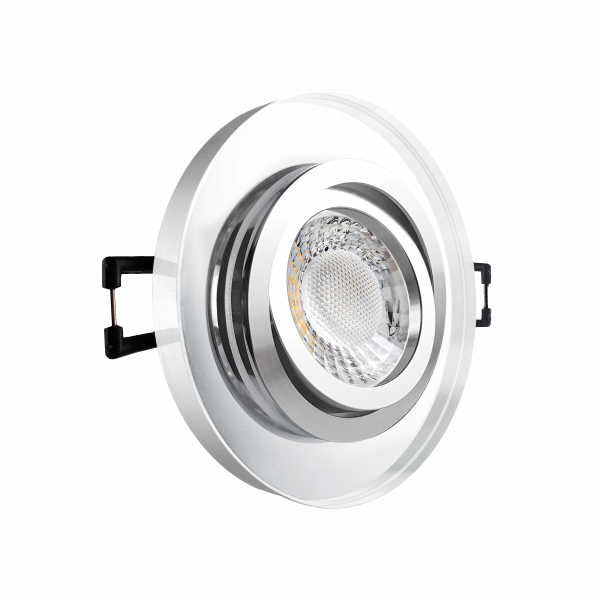 LED Einbaustrahler spiegelnd | Runder Einbauspot Echtglas | 360° schwenkbar | Lochmaß Ø 68mm - 75mm | geringe Einbautiefe 24mm | Anschlussfertig 