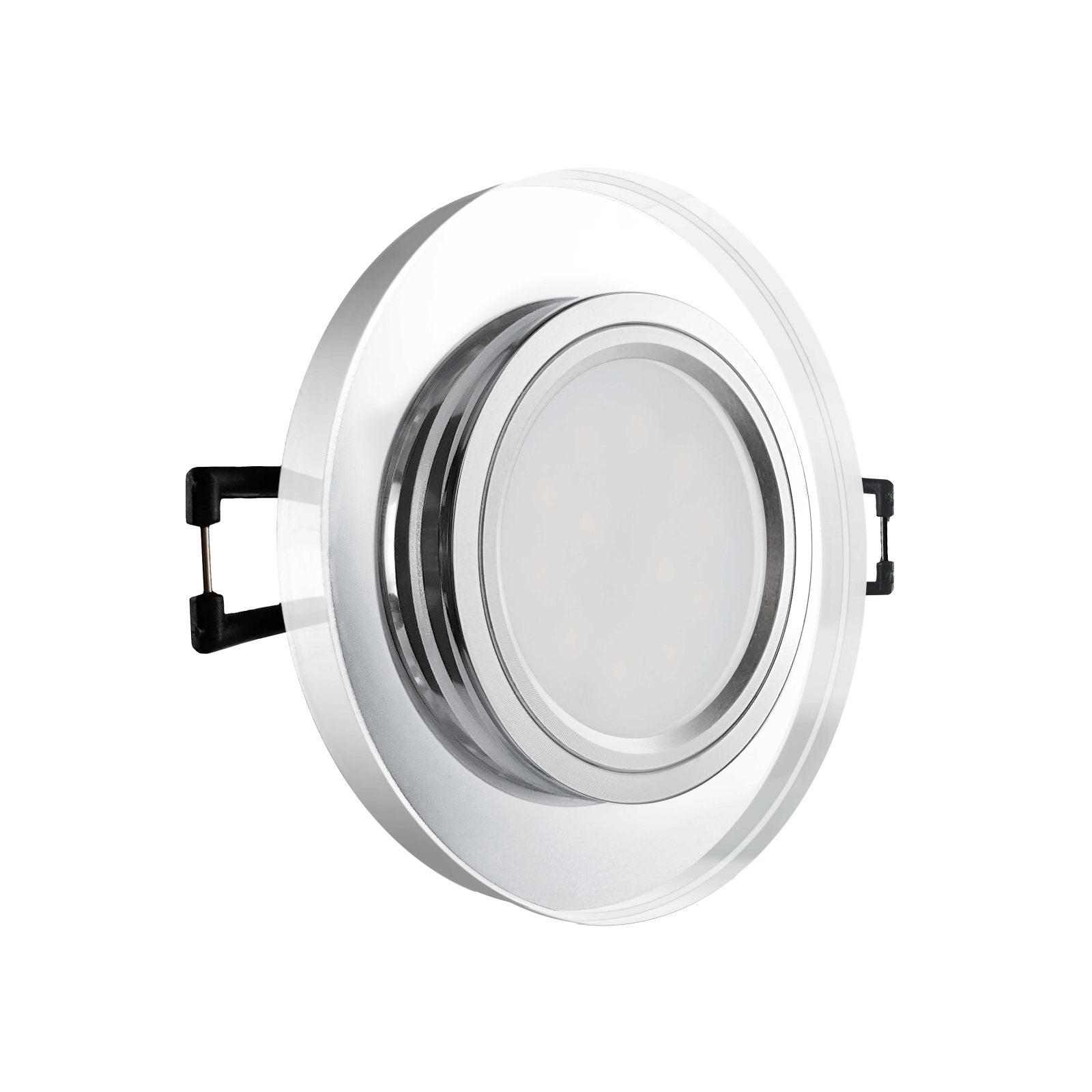 LED Einbaustrahler spiegelnd | rund Echtglas | Lochmaß Ø 68mm - 75mm | Einbautiefe 64mm | Anschlussfertig mit GU10 230V Fassung 