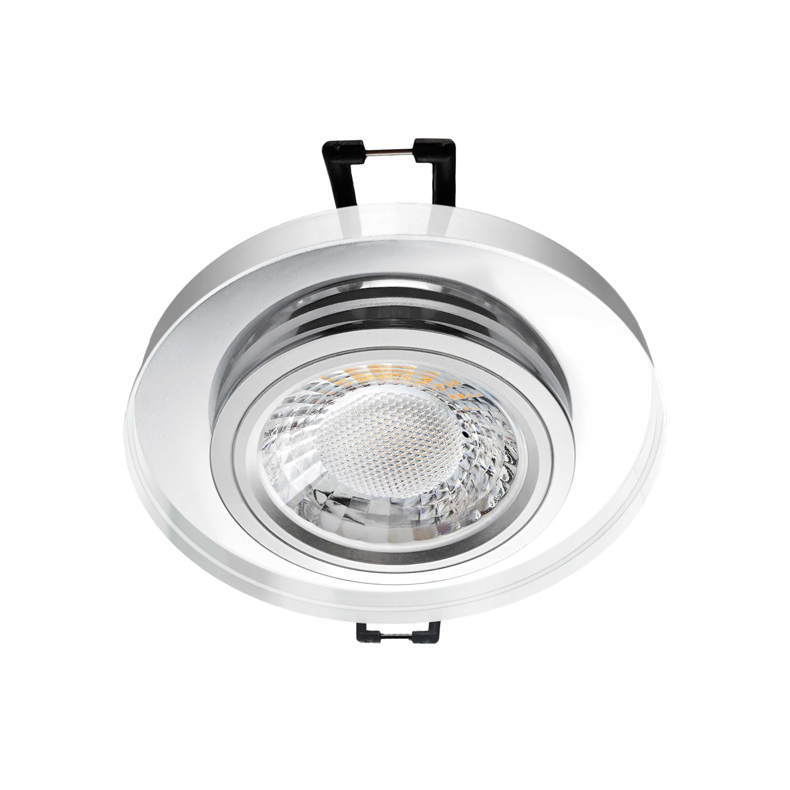 LED Einbaustrahler spiegelnd | Runder Einbauspot Echtglas | Lochmaß Ø 68mm - 75mm | Einbautiefe 64mm | Anschlussfertig mit GU10 230V Fassung 