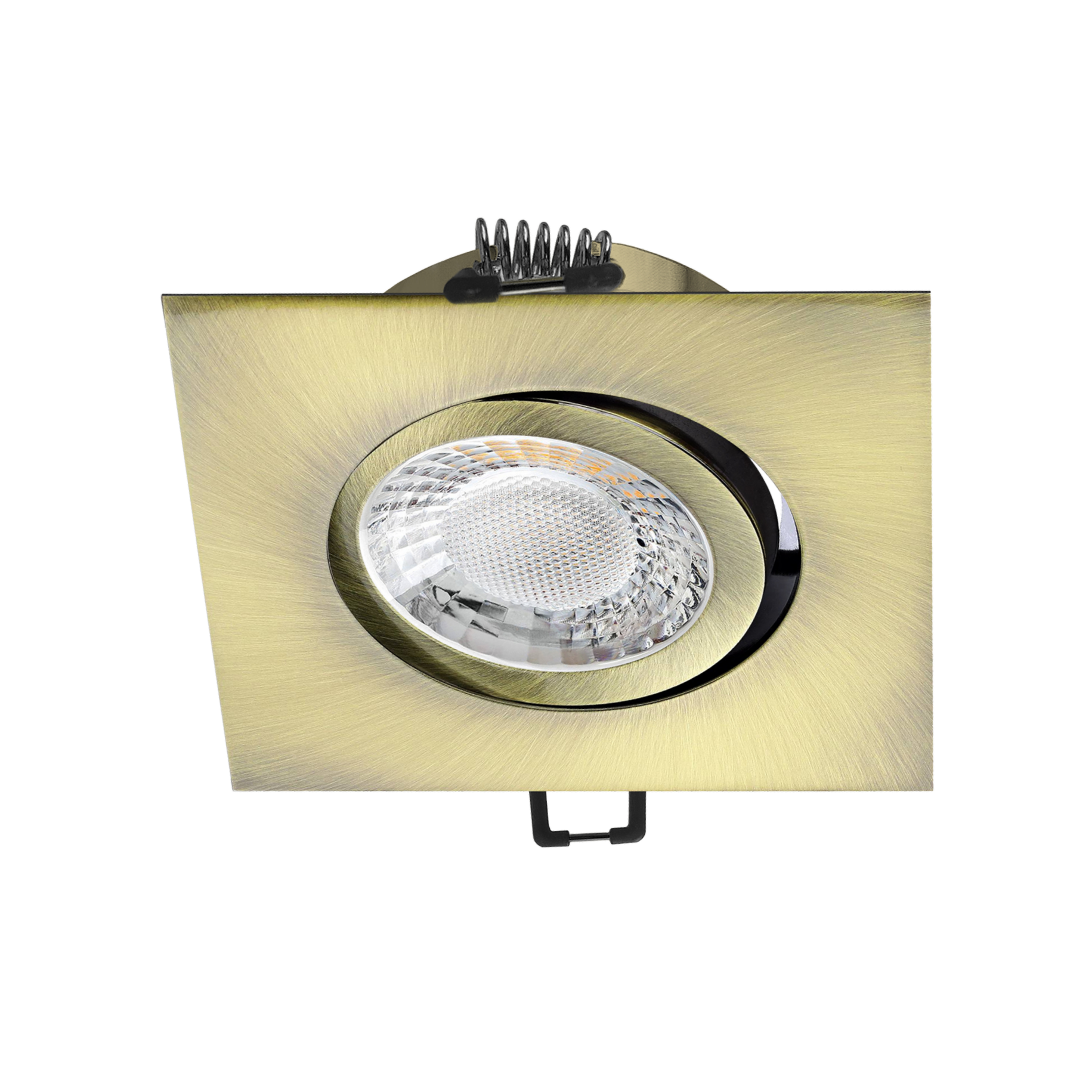 LED Einbaustrahler Altmessing gebürstet | Quadratischer Einbauspot | 30° schwenkbar | Lochmaß Ø 68mm - 80mm | Einbautiefe 64mm | Anschlussfertig mit GU10 230V Fassung 