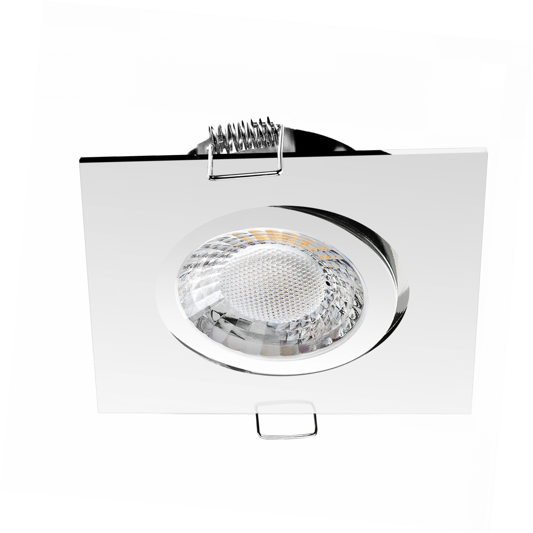 LED Einbaustrahler Chrom glänzend | Quadratischer Einbauspot | 30° schwenkbar | Lochmaß Ø 68mm - 80mm | geringe Einbautiefe 25mm | Anschlussfertig 