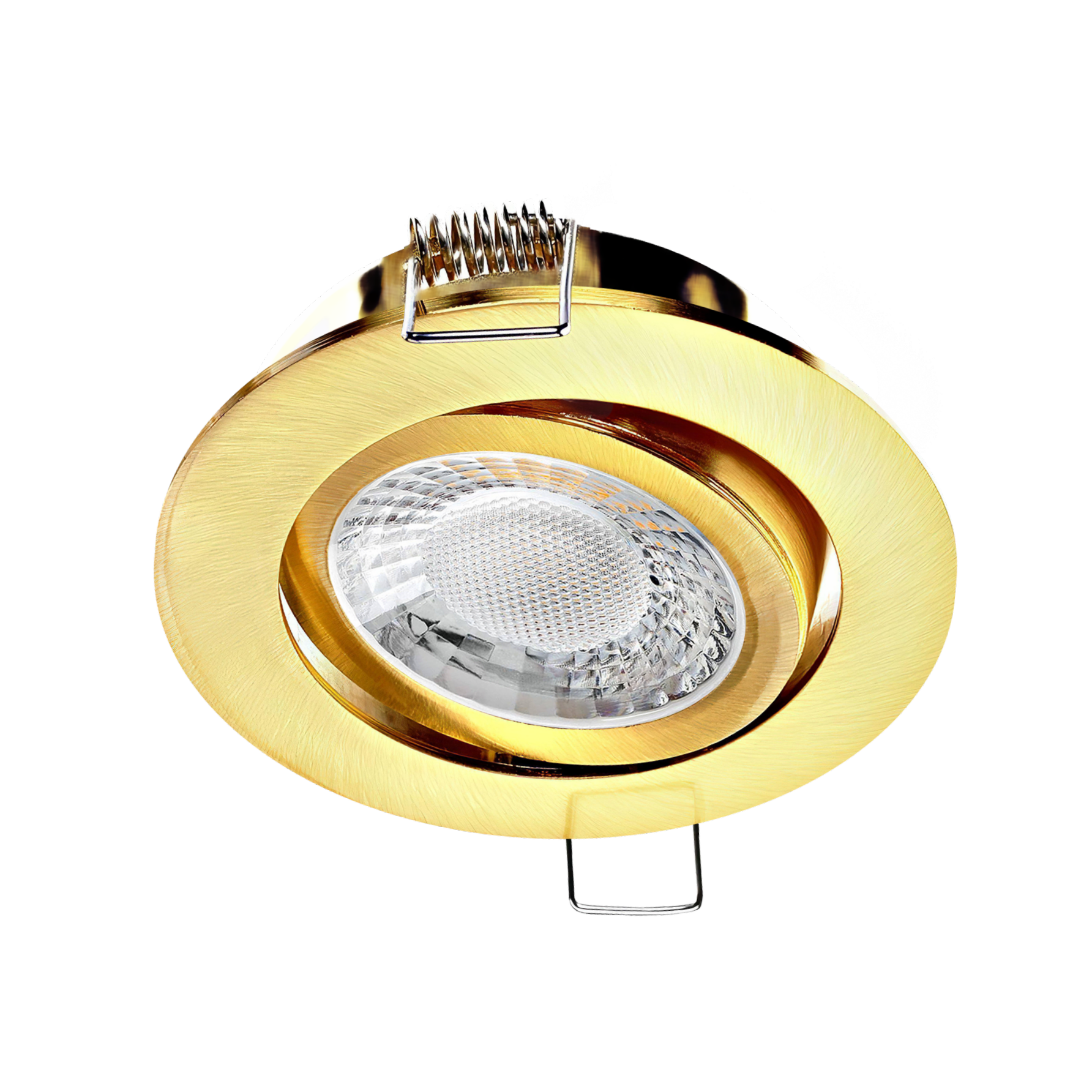 LED Einbaustrahler Gold-Messing gebürstet | Runder Einbauspot | 360° schwenkbar | Lochmaß Ø 68mm - 75mm | geringe Einbautiefe 25mm | Anschlussfertig 