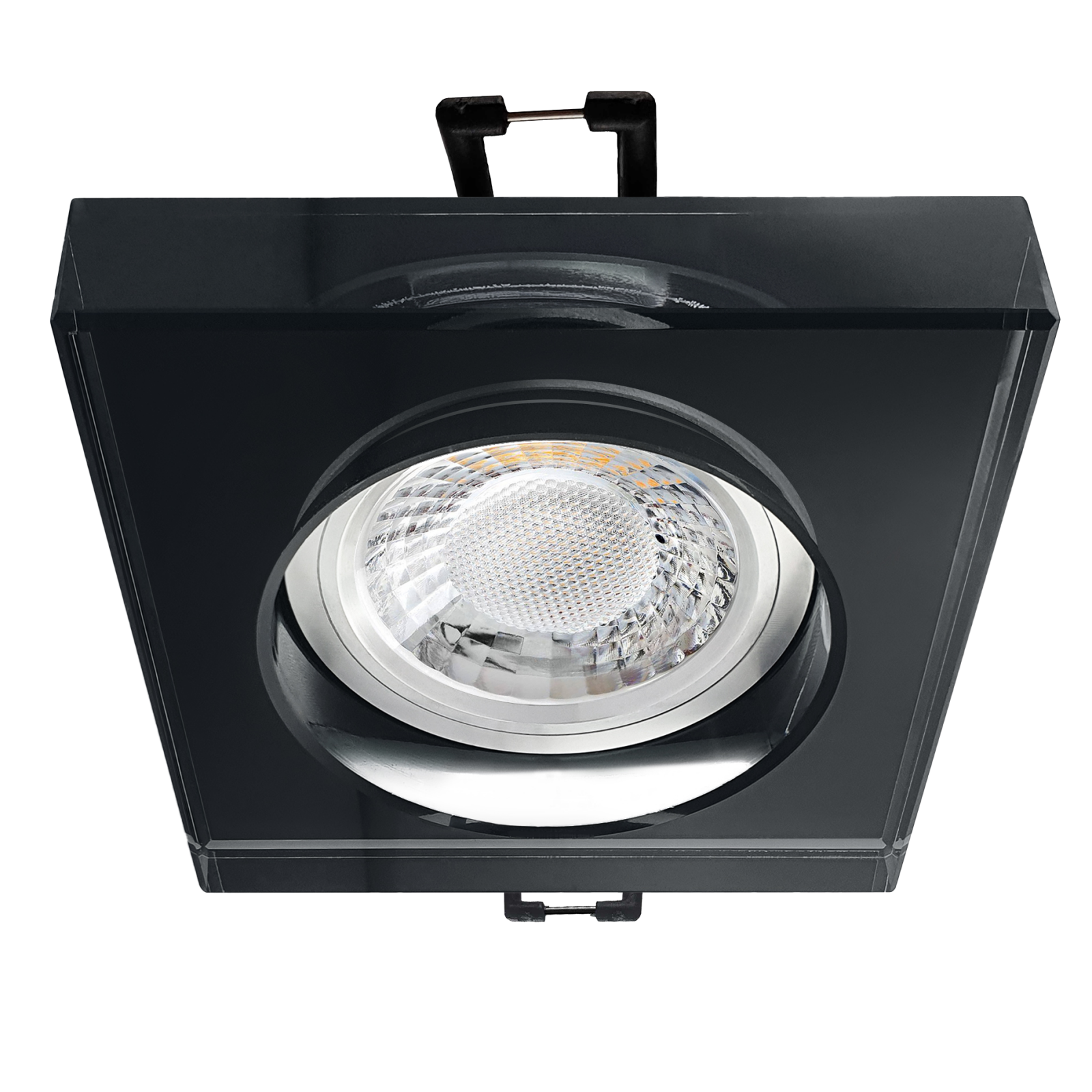 LED Aufbau Einbaustrahler schwarz spiegelnd | er Einbauspot Echtglas | Lochmaß Ø 68mm - 80mm | geringe Einbautiefe 22mm 
